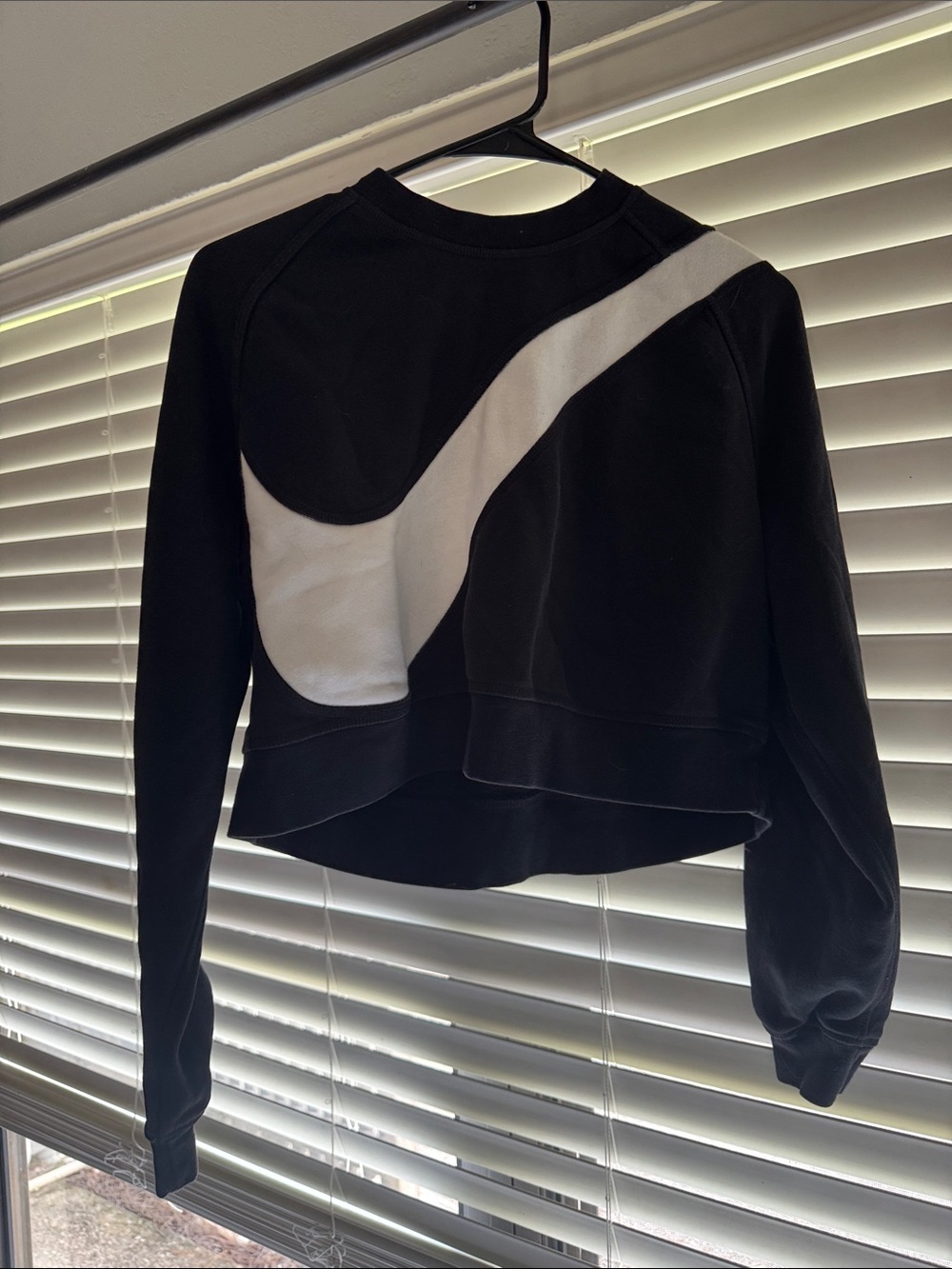 Nike Black Cropped Sweatshirt with White Swoosh Panel